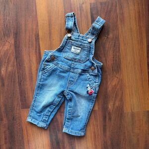OshKosh Bgosh Baby Floral Embroidered Denim Overalls Medium Wash 3M OSH89379